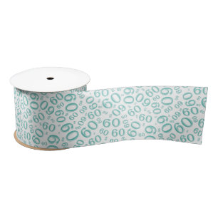 Modern 60th Birthday Number Pattern Teal/White Satin Ribbon