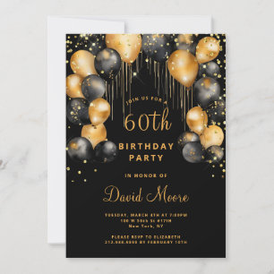 Modern 60th Birthday Party Black Gold  Invitation