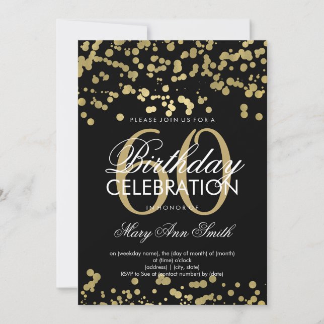 Modern 60th Birthday Party Gold Foil Confetti Invitation (Front)