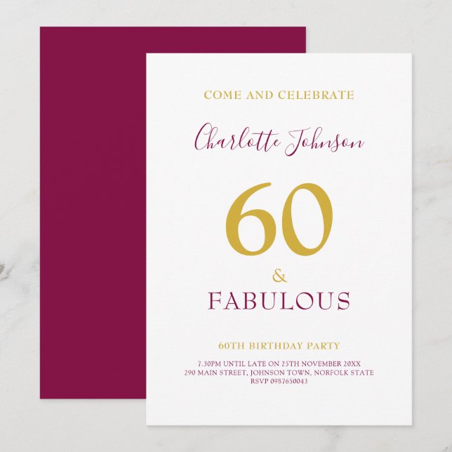 Modern 60th birthday Party Minimalist Elegant  Invitation (Front/Back)