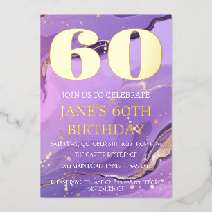 Modern 60th Birthday Purple Gold Foil QR Code