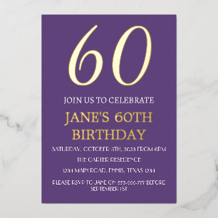 Modern 60th Birthday Purple Gold Foil QR Code