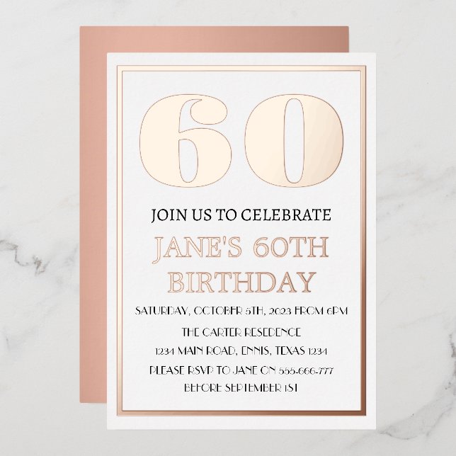 Modern 60th Birthday Rose Gold Foil QR Code (Front/Back)