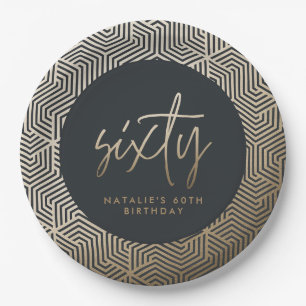 Modern 60th birthday simple stylish elegant paper plate
