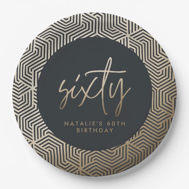 Modern 60th birthday simple stylish elegant paper plate (Front)