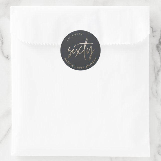 Modern 60th birthday simple stylish elegant script classic round sticker (Bag)