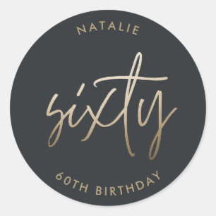 Modern 60th birthday simple stylish elegant script classic round sticker