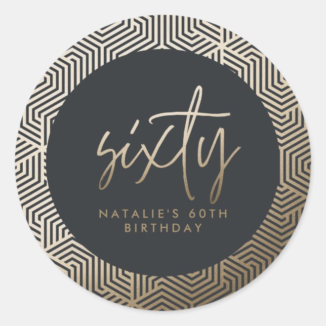 Modern 60th birthday simple stylish elegant script classic round sticker (Front)