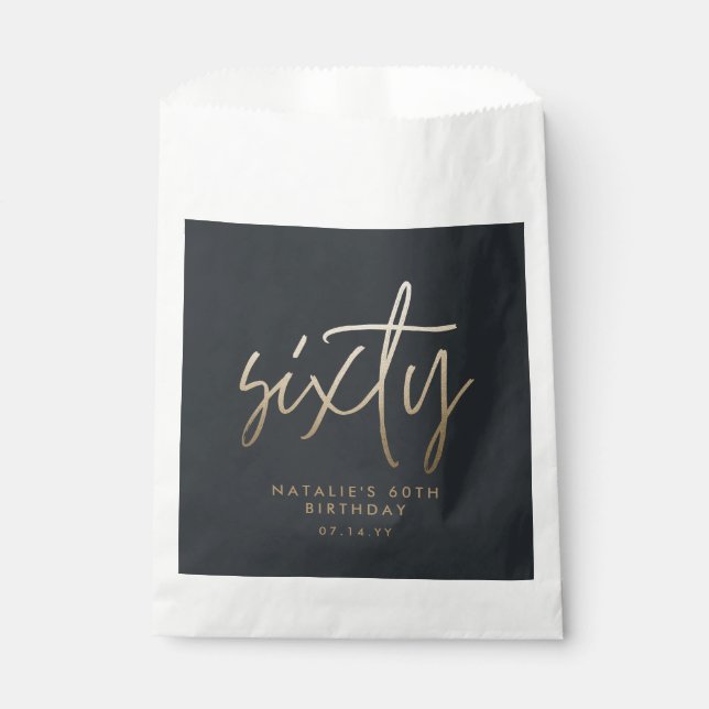 Modern 60th birthday simple stylish elegant script favour bags (Front)