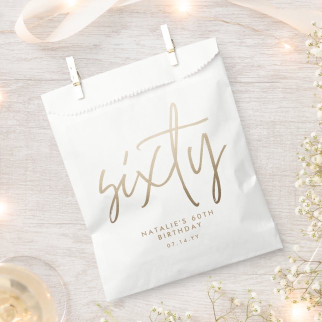Modern 60th birthday simple stylish elegant script favour bags (Clipped)