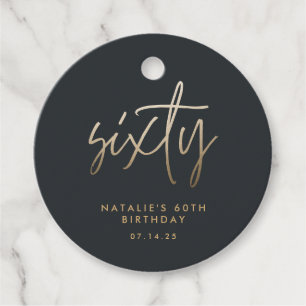 Modern 60th birthday simple stylish elegant script favour tags