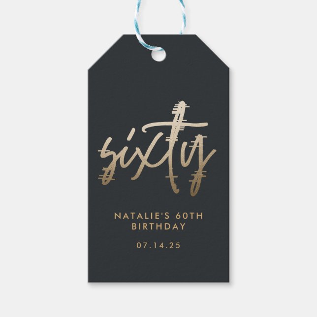 Modern 60th birthday simple stylish elegant script gift tags (Front)