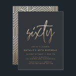 Modern 60th birthday simple stylish elegant script invitation<br><div class="desc">Modern 60th birthday simple stylish elegant gold script & geometric 60th birthday invite. Modern geometric backer pattern. Part of a collection.</div>