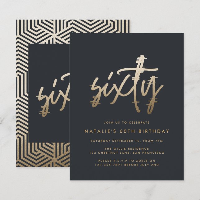 Modern 60th birthday simple stylish elegant script invitation (Front/Back)
