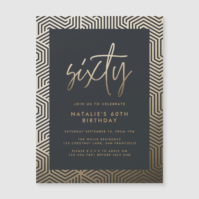 Modern 60th birthday simple stylish elegant script magnetic invitation (Front)