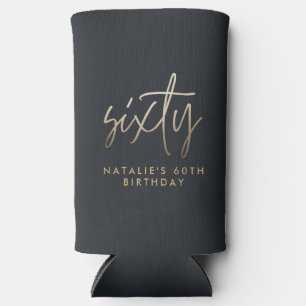 Modern 60th birthday simple stylish elegant script seltzer can cooler