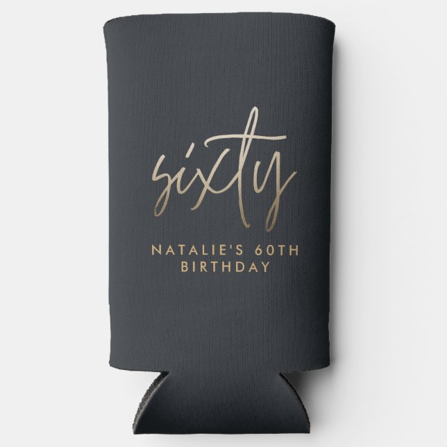 Modern 60th birthday simple stylish elegant script seltzer can cooler (Front)