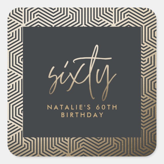 Modern 60th birthday simple stylish elegant script square sticker (Front)
