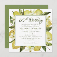 Modern 60th Birthday Watercolor Lemon Botanical