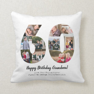 Modern 60th Number Photo Collage Custom Greeting Cushion