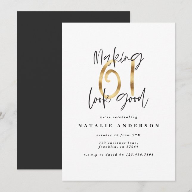 Modern 61st birthday black and gold typography (Front/Back)