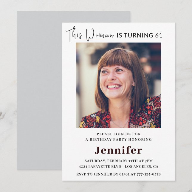 Modern 61st birthday invitations for her Photo (Front/Back)