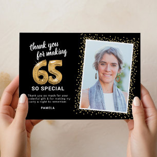 Modern 65th Adult Birthday Photo Thank You Card