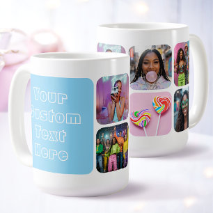 Modern 6 Custom Photo Text Besties Retro Blue Coffee Mug