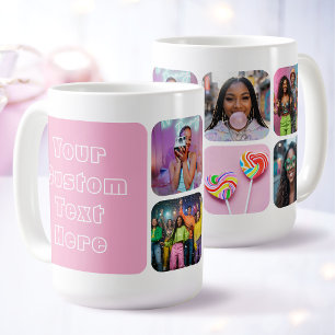 Modern 6 Custom Photo Text Besties Retro Pink Coffee Mug