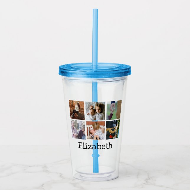Modern 6 Family Photo Collage | Personalised Acrylic Tumbler (Front)