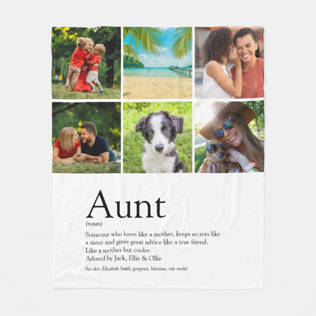 Modern 6 Photo Collage Aunt Auntie Definition Fleece Blanket (Front)