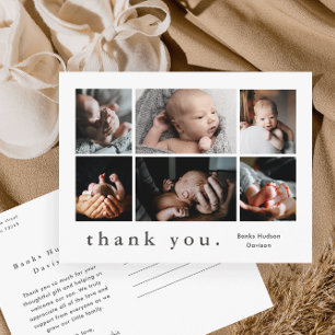 Modern 6 Photo Collage Baby Thank You Postcard