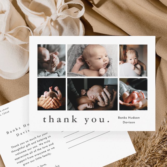 Modern 6 Photo Collage Baby Thank You Postcard (Creator Uploaded)