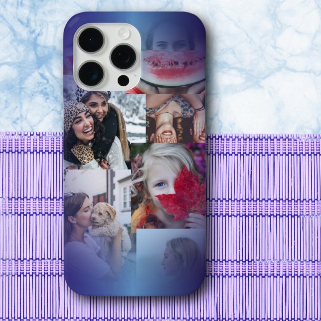 Modern 6  Photo Collage Blue Gradient  Case-Mate iPhone Case (Creator Uploaded)