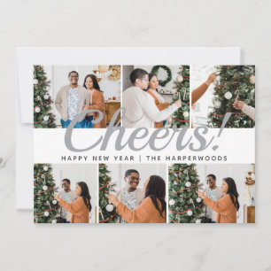 Modern 6 Photo Collage Cheers Happy New Year Holiday Card