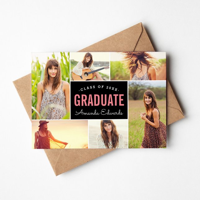 Modern 6 Photo Collage Graduation Party Invitation (Creator Uploaded)