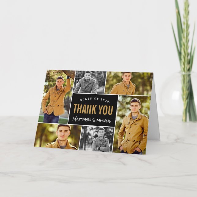 Modern 6 Photo Collage Graduation Thank You Card (Front)