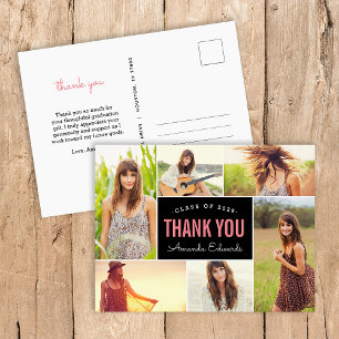 Modern 6 Photo Collage Graduation Thank You Postcard