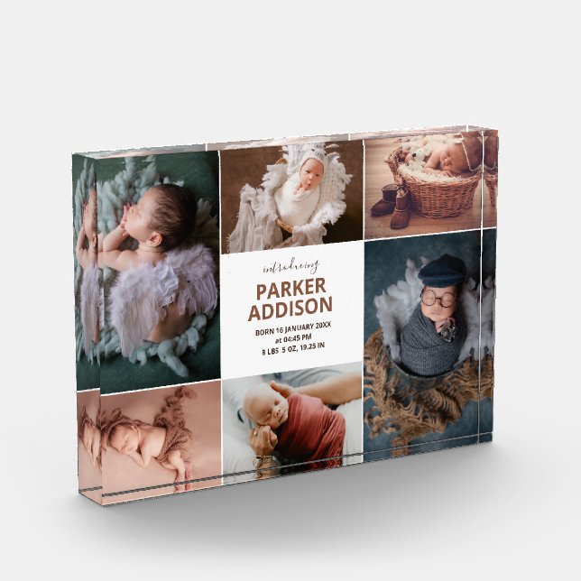 Modern 6 Photo Collage Grid Newborn Baby Birth Ann (Left)