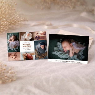 Modern 6 Photo Collage Grid Newborn Baby Birth Announcement