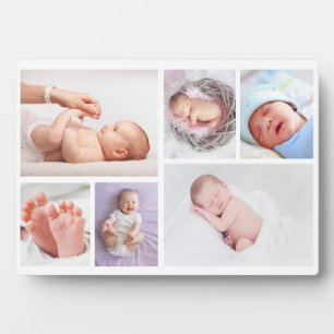Modern 6 Photo Collage Grid Newborn Baby Plaque