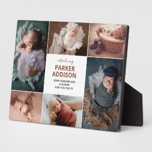 Modern 6 Photo Collage Grid Newborn Baby Plaque