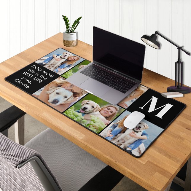 Modern 6 Photo Collage Personalised Monogram Desk Mat (Creator Uploaded)