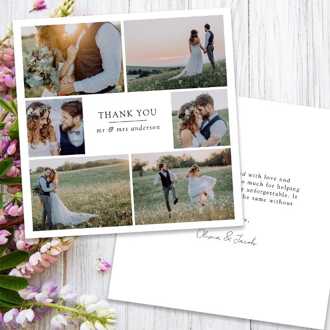 Modern 6 Photo Collage Square Wedding Thank You Card (Creator Uploaded)