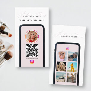 Modern 6 Photo Feed Grid Social Media QR Code  Business Card