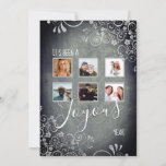 Modern  6 Photo Grey Year in Review Christmas Holiday Card<br><div class="desc">A fun photo Christmas card with silver grey swirls and a modern handwritten font. Use your favourite 6 photos of the past year to put on the front of this unusual Christmas card. On the back is where you'll write the events of the year. Add your favourite holiday greeting and...</div>