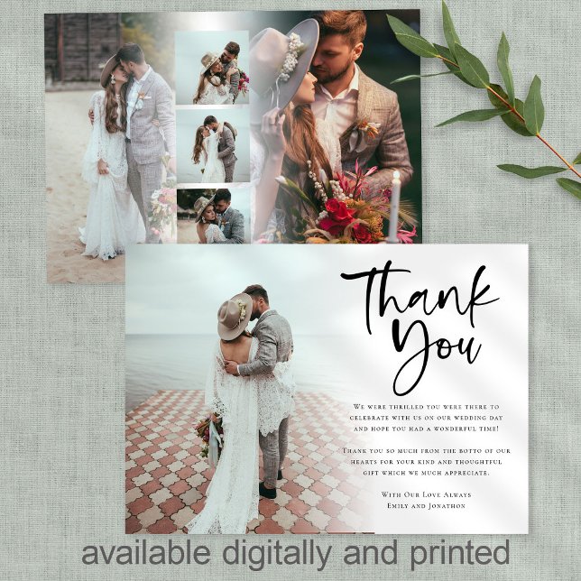 Modern 6 Photo Newlyweds Script Wedding Thank You Card (Creator Uploaded)