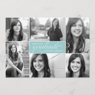 Modern 6 Photo Script Graduation Invite - Mint