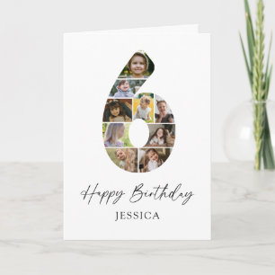 Modern 6th Birthday Photo Collage Card