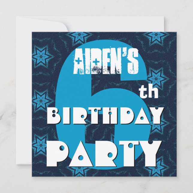 Modern 6th Birthday Six Years Big Blue Stars B351 Invitation (Front)